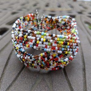 Boho Seed Bead Multicolor Cuff Bracelet